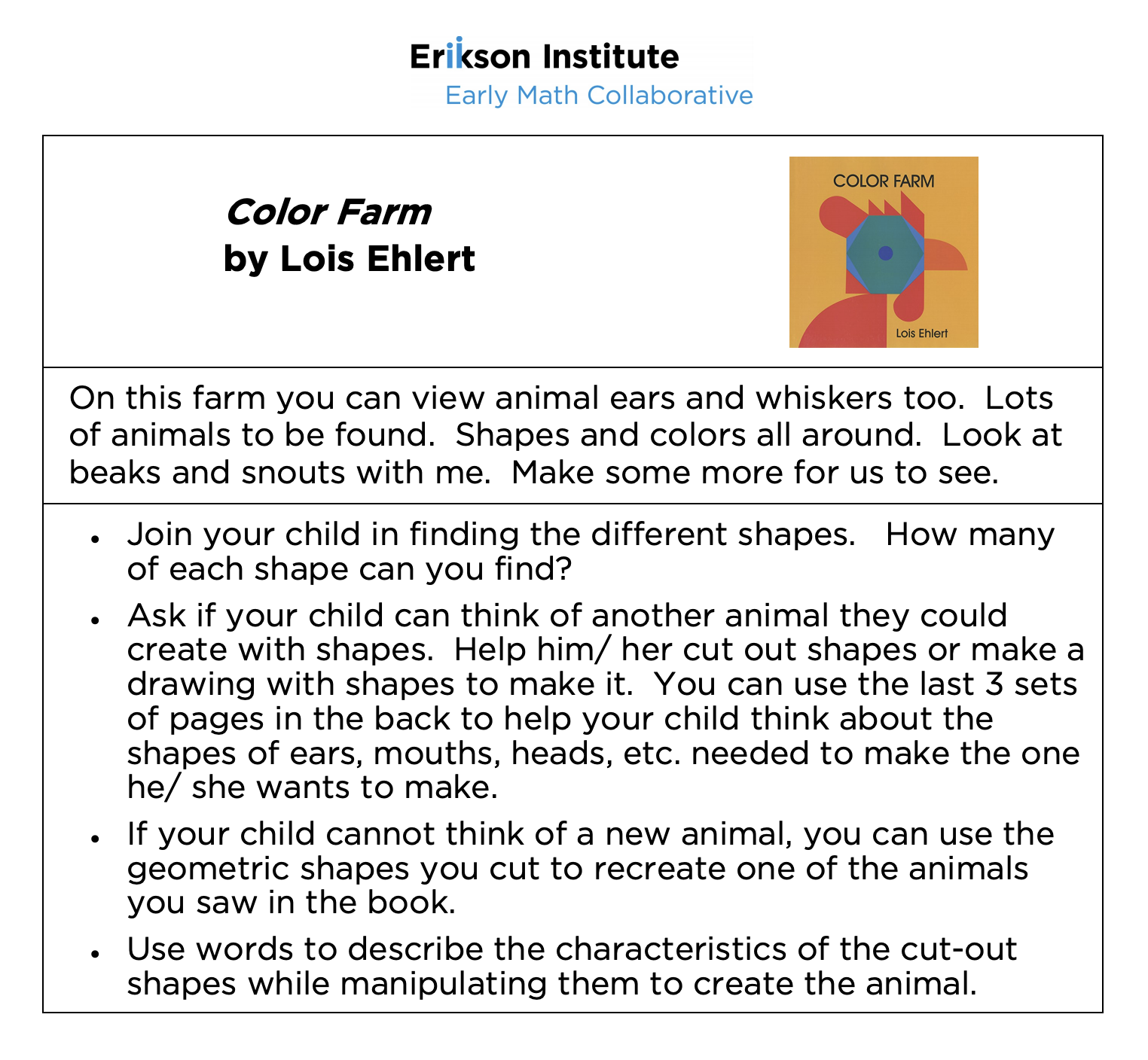 Color Farm activities, Take Home Activity Cards
